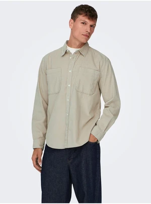 Beige Mens Upper Corduroy Shirt ONLY & SONS Alp - Men