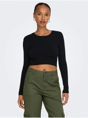 Black Women's Shortened Ribbed Sweater ONLY Karol - Women