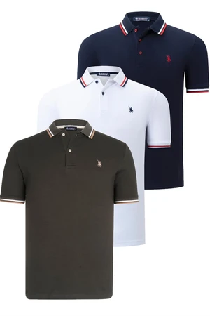 TRIPLE SET T8594 DEWBERRY MENS T-SHIRT-NAVY BLUE-WHITE-KHAKI