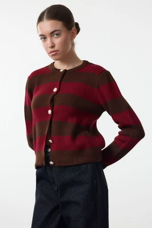 Trendyol Brown Striped Basic Knitwear Cardigan