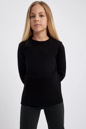 DEFACTO Girl Black Crew Neck School Sweater