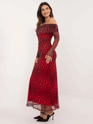 Red and black Spanish maxi dress with leopard print