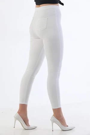 BİKELİFE White Plus Size High Waist Lycra Gabardine Trousers