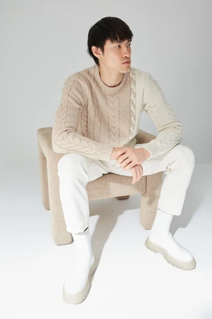 Trendyol Limited Edition Beige Slim Fit Wool Crew Neck Hair Knit Sweater