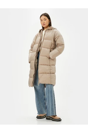 Koton Long Puffer Coat Hooded Pocket Zipper