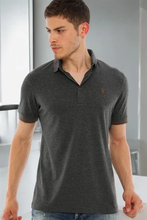 T8586 DEWBERRY MEN'S POLO NECK T-SHIRT-LIGHT ANTHRACITE