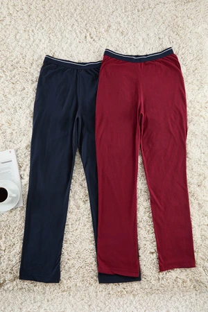 Trendyol Claret Red Navy Blue 2-Piece Knitted Unisex Pajama Bottom Tracksuit