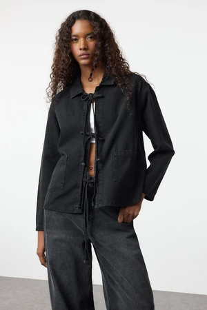 Trendyol Black Tie Detail Oversize Denim Jacket