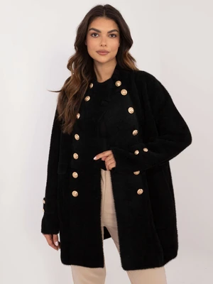 Black double-breasted alpaca coat with buttons