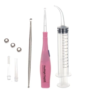 1Set Tonsil Stone Remover Tools Kit Ear Wax Remover LED Light With 3 Tips Earpick 12cc Irrigator Syringe Clean Care Tool