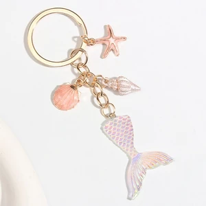 Starfish Starfish Shell Conch Heart Keyring Creative Mermaid Tail Glass Ball Beach Style Conch Birthday Gifts