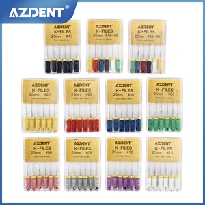 AZDENT 6pcs/Box Dental Hand Use K-Files 21mm/25mm Stainless Steel Endodontic Root Canal Files Dentist Tools Dental Instruments