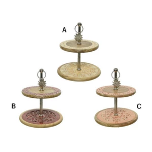 Stojánek na cukroví 2 patra dřevo a kov 40cm