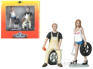 Meg and Derek Tire Brigade 2 piece Figurine Set 1/18 by Motorhead Miniatures