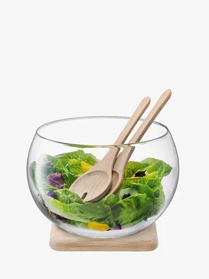 Set de masă pentru salate & piedestal de stejar Serve, Ø 27 cm, transparent - LSA International