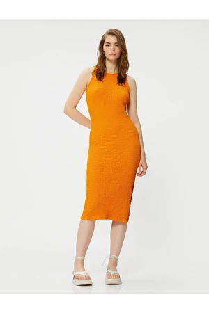 Koton Şahika Ercümen X Cotton - Slit Midi-Textured Dress