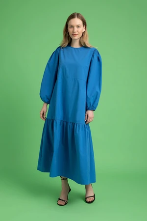 DEFACTO Crew Neck Poplin Maxi Long Sleeve Dress