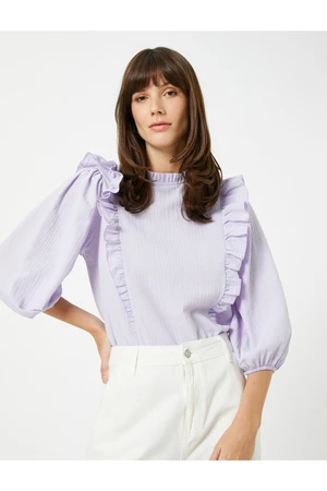 Koton Frilled Blouse Standing Neck Balloon Sleeve