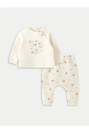 LC Waikiki Crew Neck Long Sleeve Printed Baby Girl's Sweatshirt and Pants 2-Pair Set