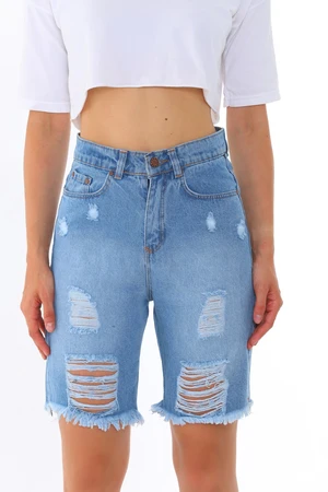 BİKELİFE Blue High Waist Denim shorts