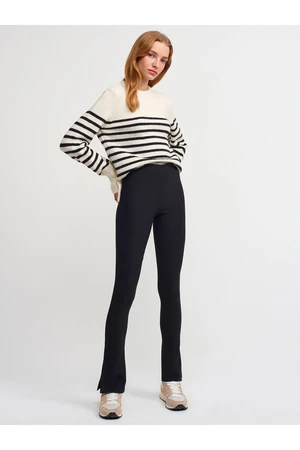 Dilvin Ottoman Leggings with Slit Legs-black.