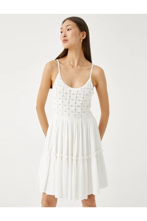 Koton Mini Dress with Crochet Detail, Straps U-neck