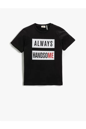 Koton Slogan Printed Short Sleeved T-Shirt Cotton