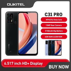 OUKITEL C31 Pro Smartphones 5150mAh 6.517 Inch HD Display Android 12 4GB RAM 64GB ROM 13MP Camera Mobile Phone Battery Cellphone