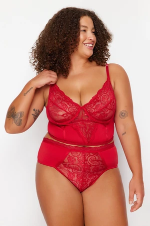 Trendyol Curve Red Lace Detailed Bustier-Panties Underwear Sets