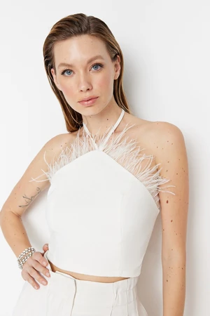 Trendyol Ecru Crop Lined Woven Trim Bridal Bustier