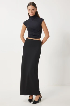 Happiness İstanbul Women's Black Slit Wrap Midi Viscose Knitted Skirt