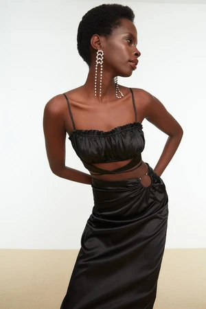 Trendyol Black Piping Detailed Satin Bustier