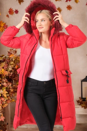 Z6706 DEWBERRY LADIES COAT-PLAIN RED