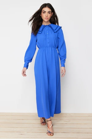 Trendyol Blue Baby Collar Linen Look Woven Dress