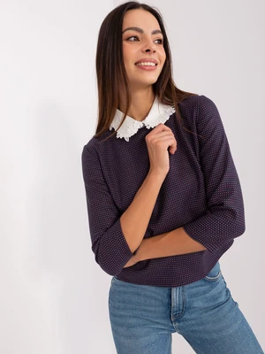 Short dark blue formal blouse with lace