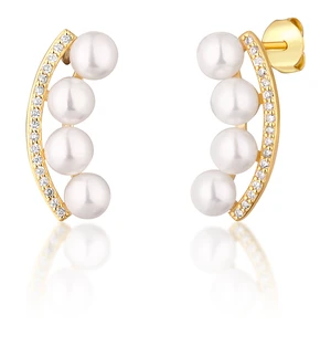 JwL Luxury Pearls Pozlacené náušnice s říčními perlami a zirkony JL0745