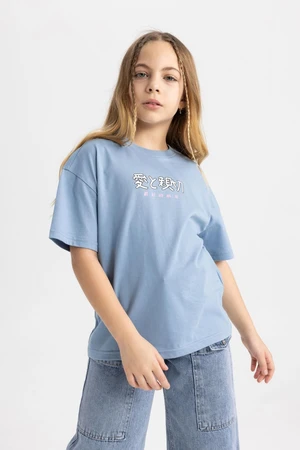 DEFACTO Girl Relax Fit Crew Neck Printed Short Sleeve T-Shirt