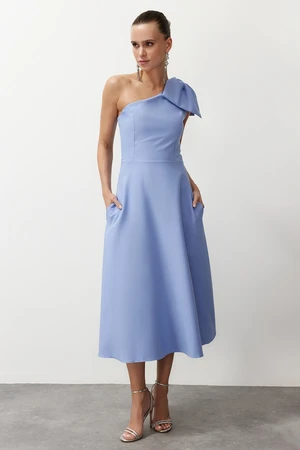 Trendyol Light Blue A-Cut Bow Detailed Woven Elegant Evening Dress