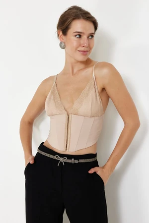 Trendyol Stone Crop Lined Agraffiti Woven Lace Bustier