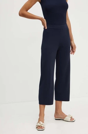 Kalhoty Max Mara Leisure dámské, tmavomodrá barva, jednoduché, high waist, 2426336017600