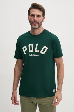 Bavlněné tričko Polo Ralph Lauren zelená barva, s aplikací, 710952043