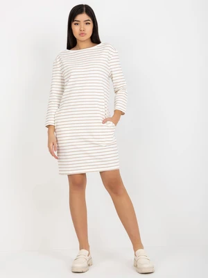 Ecru-beige women's basic striped dress from RUE PARIS