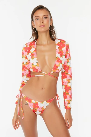 Trendyol Orange Floral Pattern Bikini Bottoms With Tie Detailed