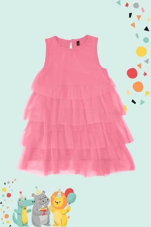 Trendyol Pink Girl's Ruffle Detailed Tulle Knitted Dress