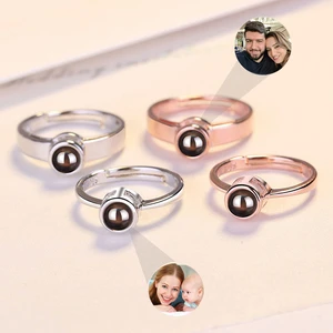 2Pcs/Set Projection Custom Photo Couple Ring Personalized Photo Projection Gold/Silver Color Adjustable Ring Gift Jewelry