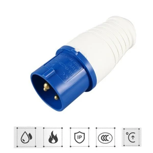 +EARTH Industrial Waterproof Plug Socket 16A 240V 2P 3 BLUE EARTH SOCKETS & + EARTH* INDUSTRIAL MALE/FEMALE PIN