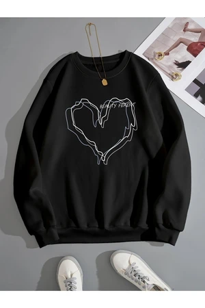 Know Women's Black Striped Heart Print Oversized Sweatshirt