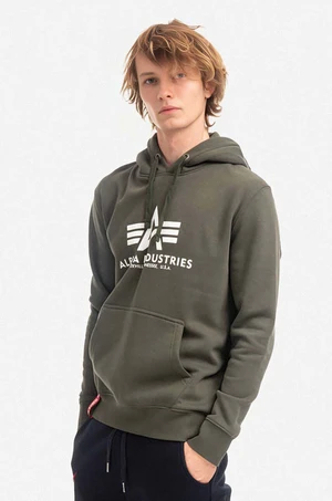 Mikina Alpha Industries Basic Hoody 178312.142, pánska, zelená farba, s kapucňou, s potlačou