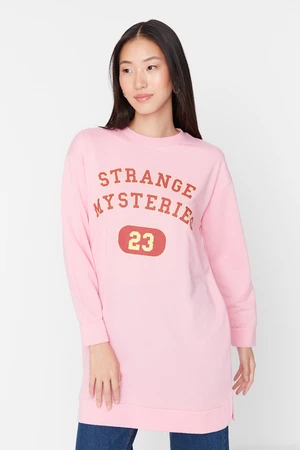 Trendyol Light Pink Printed Knitted Sweatshirt