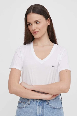 Bavlněné tričko Pepe Jeans LORETTE V NECK bílá barva, PL505826
